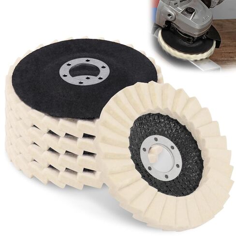 5 Pack Wool Felt Flap Disc Buffing Wheel, 4-1/2" x 7/8" Arbor Buffing Wool Polishing Wheel for Angle Grinder Marble Metal Stone Stainless Steel Furniture Car Wax in Saudi Arabia
