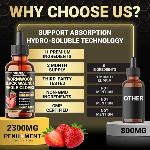 11in1 Liquid Wormwood Drops with Black Walnut, Whole Cloves, Oregano & 7 More - Pineapple Flavor - 2 FL OZ - 60 Days Supply in Saudi Arabia