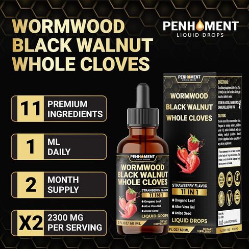 11in1 Liquid Wormwood Drops with Black Walnut, Whole Cloves, Oregano & 7 More - Pineapple Flavor - 2 FL OZ - 60 Days Supply in Saudi Arabia