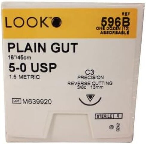 Look 596B Plain Gut Absorbable Reverse Cutting Sutures C3 3/8 Circle 5-0 18 12/Bx in Saudi Arabia