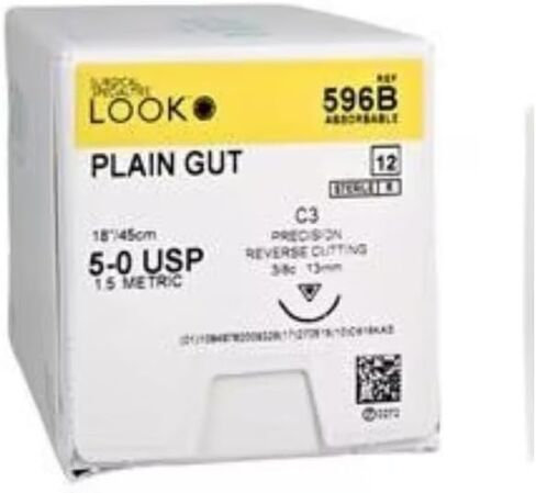 Look 596B Plain Gut Absorbable Reverse Cutting Sutures C3 3/8 Circle 5-0 18 12/Bx in Saudi Arabia