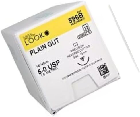 Look 596B Plain Gut Absorbable Reverse Cutting Sutures C3 3/8 Circle 5-0 18 12/Bx in Saudi Arabia