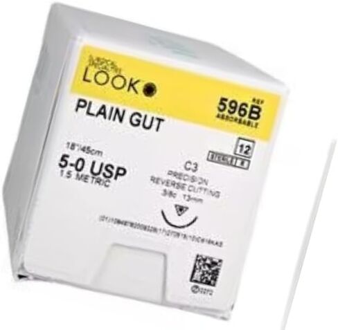 Look 596B Plain Gut Absorbable Reverse Cutting Sutures C3 3/8 Circle 5-0 18 12/Bx in Saudi Arabia