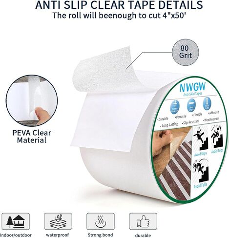 Clear Anti Slip Tape for Stairs & Bathtubs, 4" x50FT Non-Skid Transparent Grip Tape - Soft PVC Safety Traction for Bare Feet, Pool Decks, Boats, Shower Floors in Saudi Arabia
