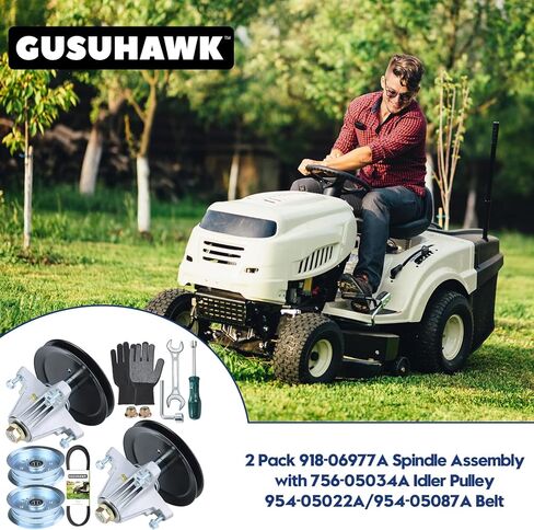 2 Pack Pre-Greased 918-06977A Spindle Assembly with 954-05022A Belt Replaces 918-06977 for Cub Cadet XT1-LT46 Efi Fab, XT1-LT46 KH, XT2-LT46 Efi Fab, XT2-LX46 Fab, Craftsman T8200 Tractors in Kuwait