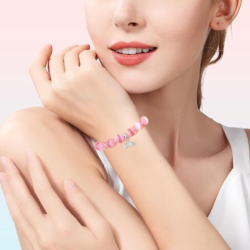 pcgaga Natural Crystal Stretch Bracelet Heart Healing Crystals for Women Friends Beaded Jewellery Bracelet Love Charm Valentines Gift for Her in Kuwait