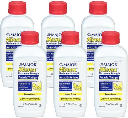 MAJOR Mintox Maximum Strength Antacid/Antigas for Fast Relief of Heartburn, Acid Indigestion, Pressure, Bloating - Lemon Creme - 12 Fl Oz (355 mL) (1 Pack) in Saudi Arabia