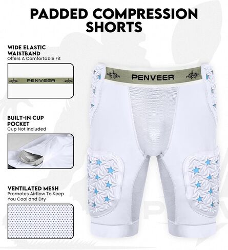 5-Pad Adult Football Girdle for Men with Cup Pocket - 2-Tone Integrated Hip, Thigh & Tailbone Pads for Maximum Protection, Men's Padded Compression Shorts in Kuwait
