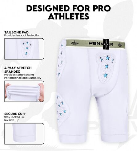 5-Pad Adult Football Girdle for Men with Cup Pocket - 2-Tone Integrated Hip, Thigh & Tailbone Pads for Maximum Protection, Men's Padded Compression Shorts in Kuwait