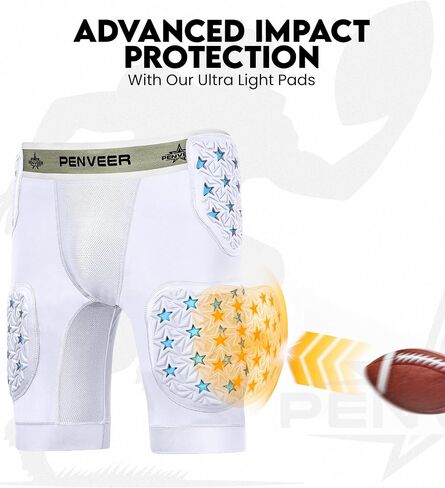 5-Pad Adult Football Girdle for Men with Cup Pocket - 2-Tone Integrated Hip, Thigh & Tailbone Pads for Maximum Protection, Men's Padded Compression Shorts in Kuwait