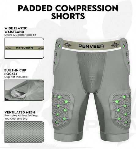 5-Pad Adult Football Girdle for Men with Cup Pocket - 2-Tone Integrated Hip, Thigh & Tailbone Pads for Maximum Protection, Men's Padded Compression Shorts in Kuwait