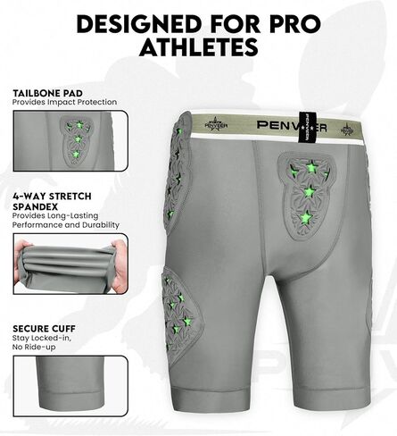 5-Pad Adult Football Girdle for Men with Cup Pocket - 2-Tone Integrated Hip, Thigh & Tailbone Pads for Maximum Protection, Men's Padded Compression Shorts in Kuwait