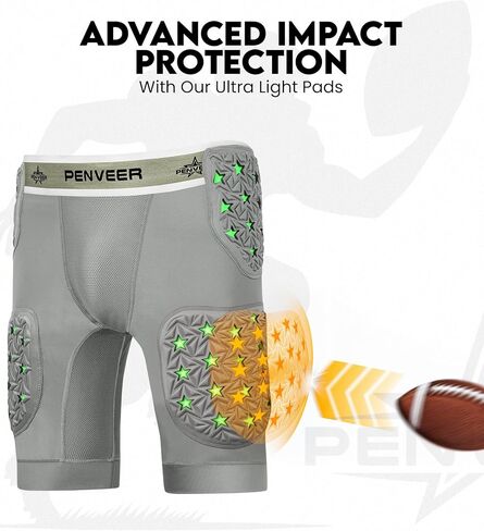 5-Pad Adult Football Girdle for Men with Cup Pocket - 2-Tone Integrated Hip, Thigh & Tailbone Pads for Maximum Protection, Men's Padded Compression Shorts in Kuwait