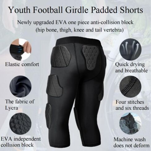 7 pad baddle Football Youth Football Footble Boys مع ركبة من وسادات الفخذ عظم الفخذ- كرة السلة سراويل ضغط مبطنة لكرة السلة لعبة كرة السلة للرجبي للرجبي in Kuwait
