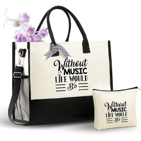 InnoBeta Music Lover Gifts for Women, Music Themed Gifts Canvas Tote Bag with Top Zipper Closure, Cool Music Gifts for Musician, Musical Lovers or Music Teacher on Christmas， Birthday - Treble in Saudi Arabia