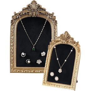 2 Pcs Vintage Jewelry Display Tray Baroque Jewelry Photography Props Frame Organizer Stand with Velvet Backing Necklace Earring Holder for Women Gift(White,Large,Small) in Saudi Arabia