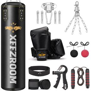 Punching Bag for Adults, 4ft PU Leather 6 in 1 Heavy Boxing Bag Set, Punching Bag with 12oz Boxing Gloves, Hand Wraps, Hanging Bag for MMA Karate Kickboxing Muay Thai Boxing Home - Unfilled in Saudi Arabia