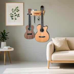 جبل الجيتار الجيتار الخيزران - شماعات رف الجيتار مع 3 خطافات وحامل اختيار ، شماعات الغيتار الخشبية للرفوف الصوتية ، الكهربائية ، الباص ، القيثارة ، الغيتار الملحقات in Kuwait