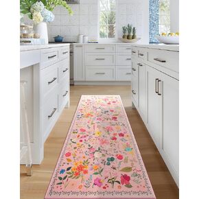 Area Rug 9x12, Washable Large Rugs for Living Room, Non Slip 0.27" Low Pile Vintage Floral Large Carpet for Bedroom, Dining Room, Kids Playroom (Pink) in Saudi Arabia
