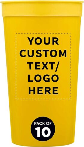 Custom Plastic Stadium Cups 32 oz. Set of 10, Personalized Bulk Pack - Perfect for Summer, Sporting Events, Birthdays, Picnic, Beach, Parties - Yellow in Saudi Arabia