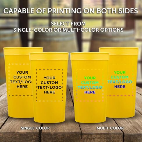 Custom Plastic Stadium Cups 32 oz. Set of 10, Personalized Bulk Pack - Perfect for Summer, Sporting Events, Birthdays, Picnic, Beach, Parties - Yellow in Saudi Arabia