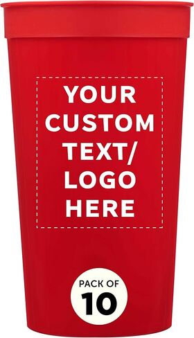Custom Plastic Stadium Cups 32 oz. Set of 10, Personalized Bulk Pack - Perfect for Summer, Sporting Events, Birthdays, Picnic, Beach, Parties - Red in Saudi Arabia