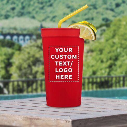 Custom Plastic Stadium Cups 32 oz. Set of 10, Personalized Bulk Pack - Perfect for Summer, Sporting Events, Birthdays, Picnic, Beach, Parties - Red in Saudi Arabia