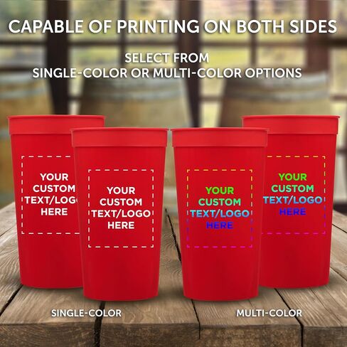 Custom Plastic Stadium Cups 32 oz. Set of 10, Personalized Bulk Pack - Perfect for Summer, Sporting Events, Birthdays, Picnic, Beach, Parties - Red in Saudi Arabia