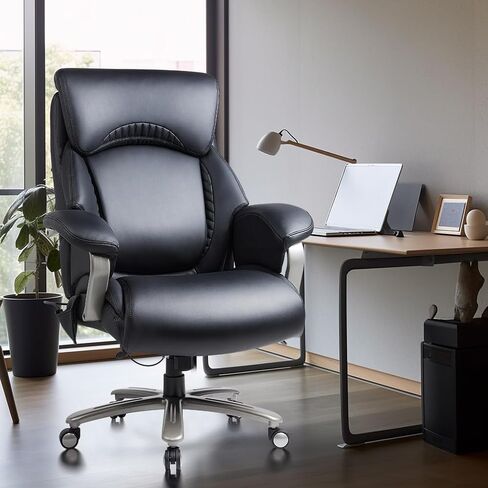 COLAMY Office Chair with Retractable Footrest, Ergonomic High Back Design Executive Computer Desk Chair with Removable Lumbar Pillow, 90-135°Reclining, Thick Bonded Leather for Home Office Work, Black in Saudi Arabia