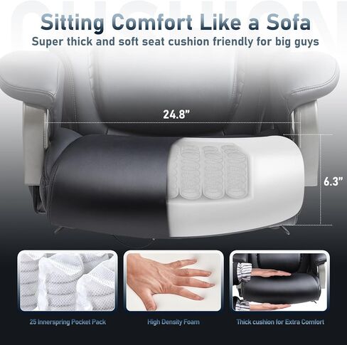 COLAMY Office Chair with Retractable Footrest, Ergonomic High Back Design Executive Computer Desk Chair with Removable Lumbar Pillow, 90-135°Reclining, Thick Bonded Leather for Home Office Work, Black in Saudi Arabia