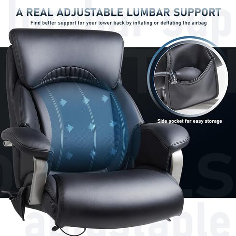 COLAMY Office Chair with Retractable Footrest, Ergonomic High Back Design Executive Computer Desk Chair with Removable Lumbar Pillow, 90-135°Reclining, Thick Bonded Leather for Home Office Work, Black in Saudi Arabia