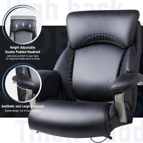 COLAMY Office Chair with Retractable Footrest, Ergonomic High Back Design Executive Computer Desk Chair with Removable Lumbar Pillow, 90-135°Reclining, Thick Bonded Leather for Home Office Work, Black in Saudi Arabia