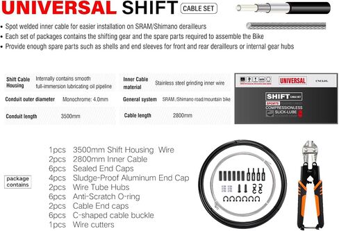 CNC Mountain/Road Bike Shifter Cable Kit, Universal Derailleur Cable Set with Stainless Steel Wire Cutter-Bike Gear Cable 2.8m with 3.5m Oil Housing Kit for Bicycle/MTB/BMX/Road Bike. in Saudi Arabia