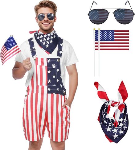 American Flag Overalls Men,Red White and Blue American Flag Shorts,4th of July Overalls for Men Women in Kuwait