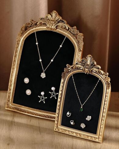 2 PCS عتيقة عرض المجوهرات صينية التصوير المليء بالتصوير الفوتوغرافي باركوغرافي ، منظم إطار منظم مع حامل قرط في مخملية دعم للنساء هدية (بيضاء ، كبيرة ، صغيرة) in Saudi Arabia