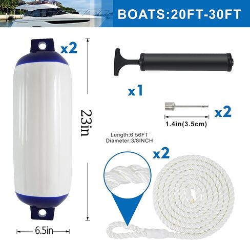 2-Pack Heavy Duty Boat Fenders with Ropes – Saltwater Resistant Rubber Marine Boat Bumpers for Docking, Pontoon & Yacht Protection in Saudi Arabia