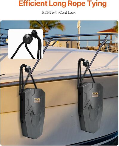 VEVOR Boat Fenders, 2 Packs 8.6" x 16" Marine EVA Boat Dock Fender Bumpers, Features Ropes, Cord Locks and Storage Bag, Inflation-Free Boat Bumpers for Docking, Class A/Class 1/Part Class 2, Black in Saudi Arabia