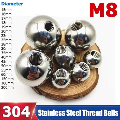 1-50pcs M8 Thread 304 Stainless Steel Balls OD 15/16/17/18/19/20/25~200mm Solid Half-Hole Balls(10pcs,20mm) in Kuwait