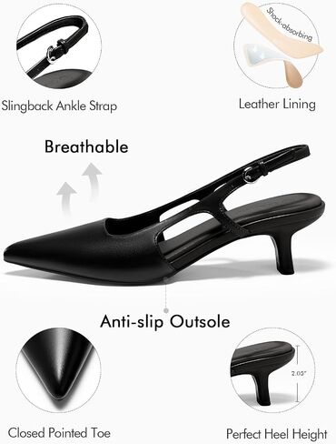 Coutgo Womens Slingback Kitten Heels Closed Pointed Toe Pumps Ankle Strap Work Dress Shoes in Saudi Arabia