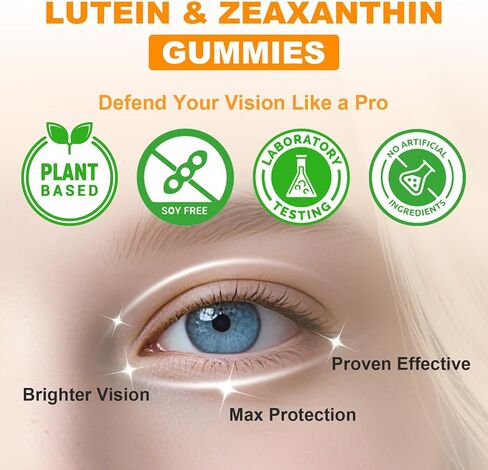 Sugar Free Lutein Gummies 25mg, Lutein and Zeaxanthin Supplements for Eye Health, 13-in-1 Eye Care Formula with Omega-3 Bilberry Saffron & Vitamins-Vision Health, Eye Strain, Dry Eyes, Vegan 60 Count in Saudi Arabia