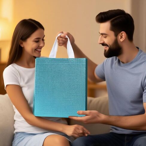 حقائب هدايا Haokuaile Glossy Lake Blue مع مقبض وقاعدة متينة ، وأكياس هدايا العطلات غير المنسقة القابلة لإعادة الاستخدام ، و 20 جهازًا ، و 15.75 × 4.72 × 11.81 ، لعيد الميلاد ، عيد ميلاد ، حفل زفاف ، حفلة ، عيد الفصح (بحيرة Blue M) in Saudi Arabia
