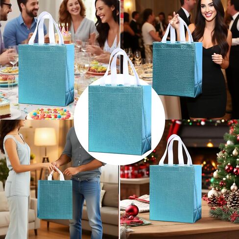 حقائب هدايا Haokuaile Glossy Lake Blue مع مقبض وقاعدة متينة ، وأكياس هدايا العطلات غير المنسقة القابلة لإعادة الاستخدام ، و 20 جهازًا ، و 15.75 × 4.72 × 11.81 ، لعيد الميلاد ، عيد ميلاد ، حفل زفاف ، حفلة ، عيد الفصح (بحيرة Blue M) in Saudi Arabia