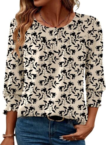 Akewei 3/4 طول الأكمام قمم المرأة 2025 أزياء الصيف قمم للنساء Crewneck in Kuwait
