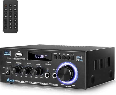 مضخم صوت Stereo Home مع جهاز استقبال 5.0 Bluetooth لمكبر الصوت ، 300W+300W Bluetooth HIFI Stereo Power AK55 Amplifier 2.0 Channel RMS 40WX2 Home System Remote Amp W/MIC ، USB ، RCA ، FM Radio Radio in Kuwait