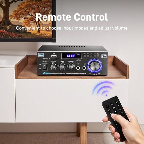 مضخم صوت Stereo Home مع جهاز استقبال 5.0 Bluetooth لمكبر الصوت ، 300W+300W Bluetooth HIFI Stereo Power AK55 Amplifier 2.0 Channel RMS 40WX2 Home System Remote Amp W/MIC ، USB ، RCA ، FM Radio Radio in Kuwait
