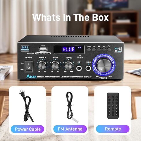 مضخم صوت Stereo Home مع جهاز استقبال 5.0 Bluetooth لمكبر الصوت ، 300W+300W Bluetooth HIFI Stereo Power AK55 Amplifier 2.0 Channel RMS 40WX2 Home System Remote Amp W/MIC ، USB ، RCA ، FM Radio Radio in Kuwait