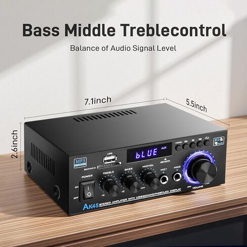 مضخم صوت Stereo Home مع جهاز استقبال 5.0 Bluetooth لمكبر الصوت ، 300W+300W Bluetooth HIFI Stereo Power AK55 Amplifier 2.0 Channel RMS 40WX2 Home System Remote Amp W/MIC ، USB ، RCA ، FM Radio Radio in Kuwait