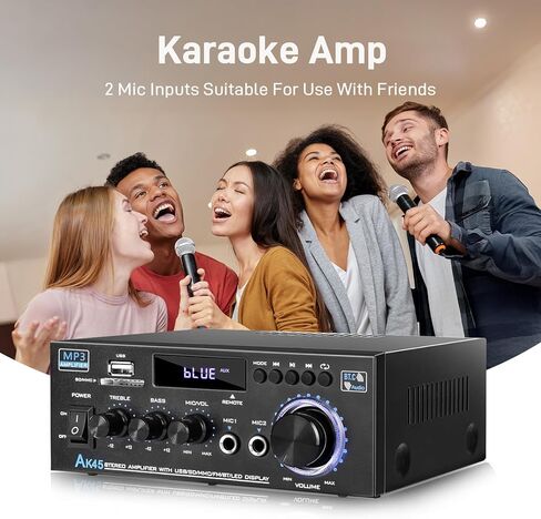 مضخم صوت Stereo Home مع جهاز استقبال 5.0 Bluetooth لمكبر الصوت ، 300W+300W Bluetooth HIFI Stereo Power AK55 Amplifier 2.0 Channel RMS 40WX2 Home System Remote Amp W/MIC ، USB ، RCA ، FM Radio Radio in Kuwait