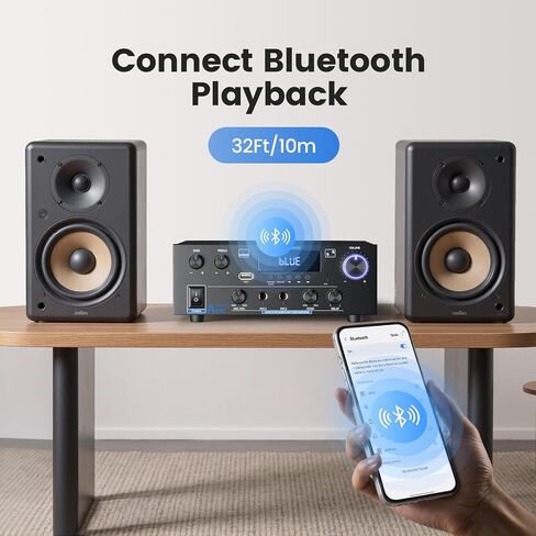 Stereo Home Audio Amplifier with 5.0 Bluetooth Receiver for Speaker, 300W+300W Bluetooth HiFi Stereo Power AK55 Amplifier 2.0 Channel RMS 40Wx2 Home System Remote Control Amp W/MIC,USB, RCA,FM Radio in Kuwait