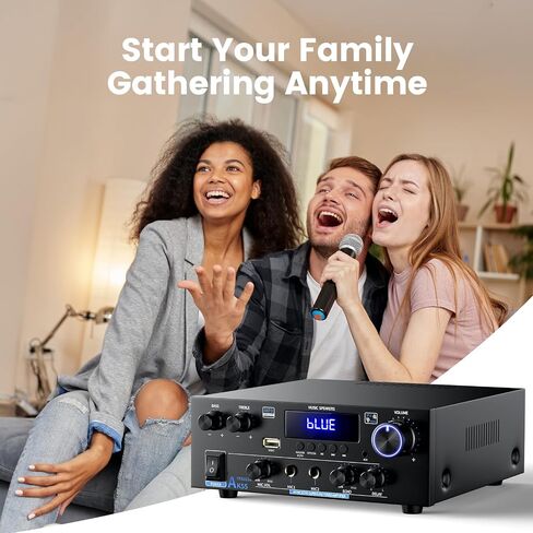 Stereo Home Audio Amplifier with 5.0 Bluetooth Receiver for Speaker, 300W+300W Bluetooth HiFi Stereo Power AK55 Amplifier 2.0 Channel RMS 40Wx2 Home System Remote Control Amp W/MIC,USB, RCA,FM Radio in Kuwait